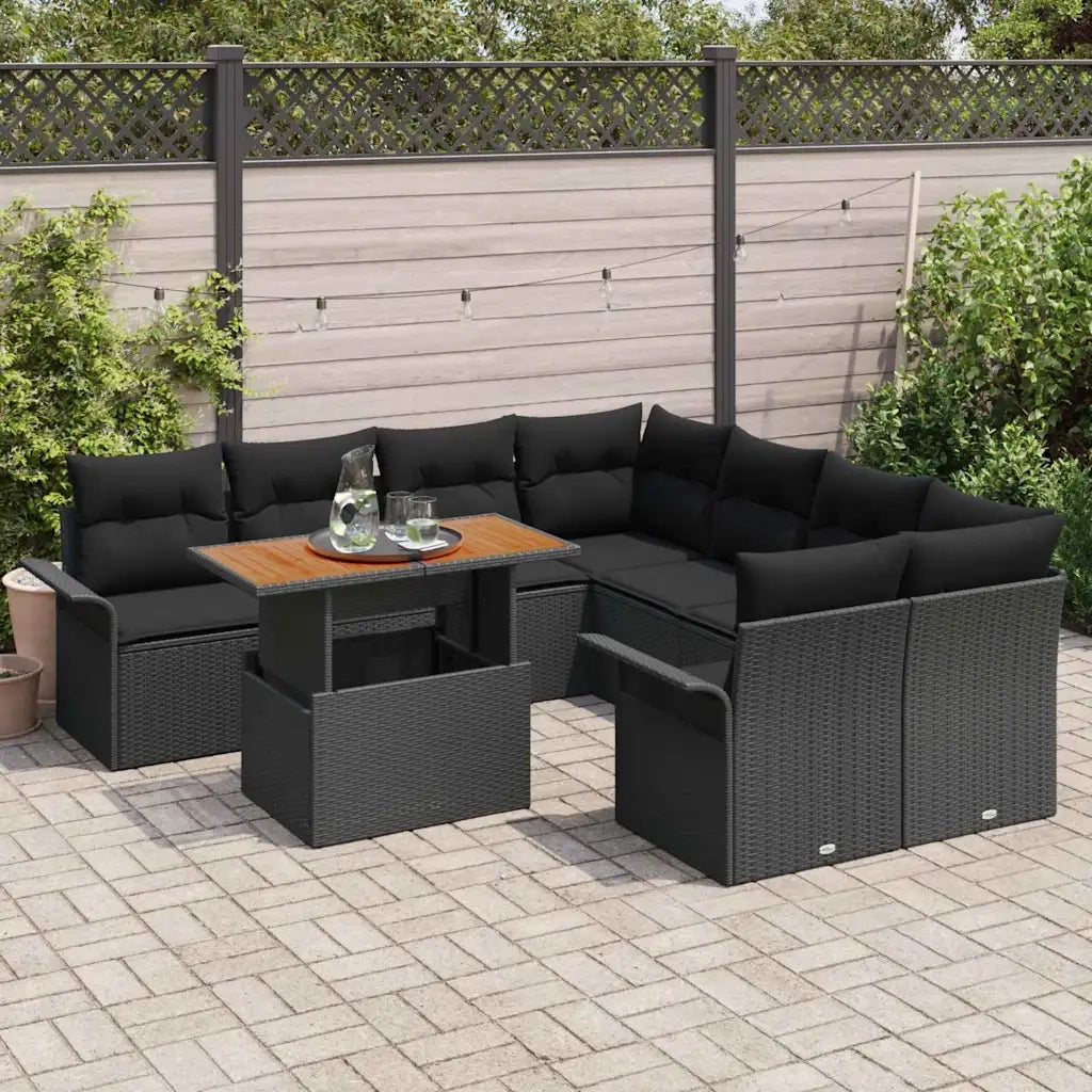 Set Divano da Giardino con archiviazione 9 pcs Nero Poly Rattan
