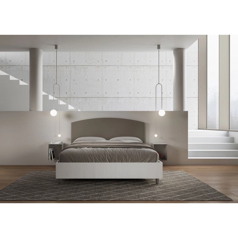 Letto Matrimoniale 160x200 cm struttura bianco frassino testata Antilia - Similpelle,Cappuccino,Contenitore