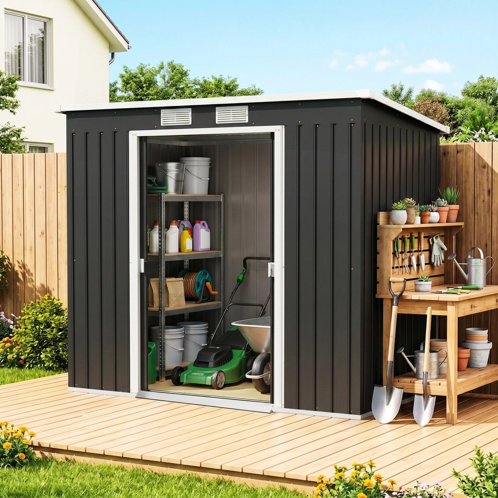 Casetta da Giardino in Acciaio ¨C zephmum ¨C 213x130x172 cm, Grigio Scuro
