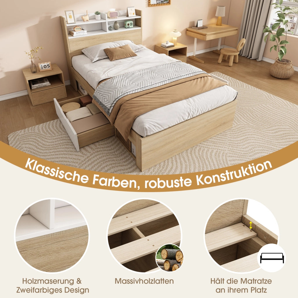 letto singolo legno bianco quercia 90x200 cm