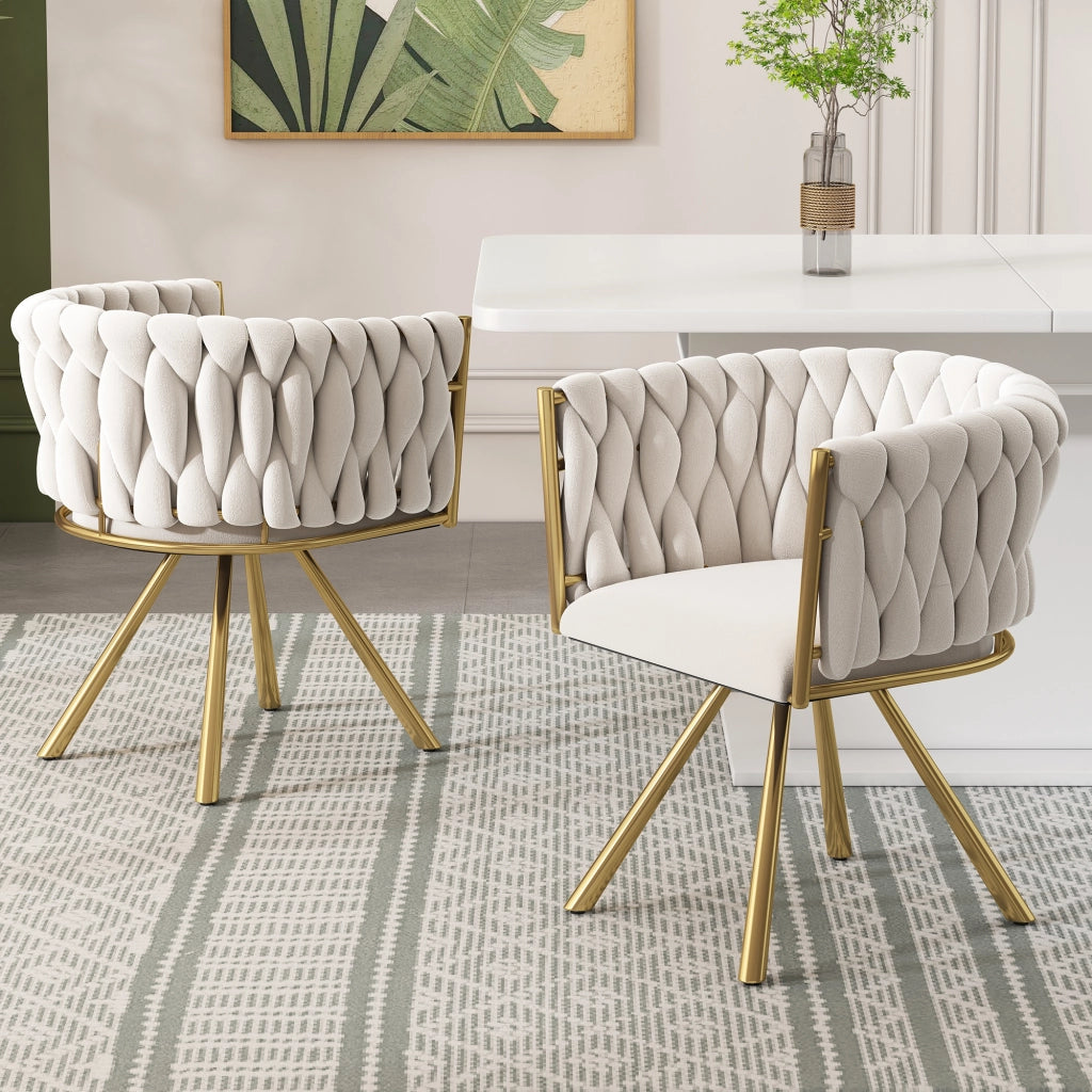 SEDIA Girevole 360° Set da 4 pezzi in velluto Beige e Oro