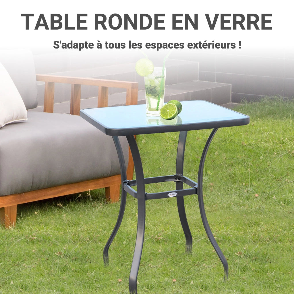 Tavolo Bistro Quadrato da Giardino 68L x 68l x 84H cm in Metallo Grigio con Piano in Vetro Temperato Robusto