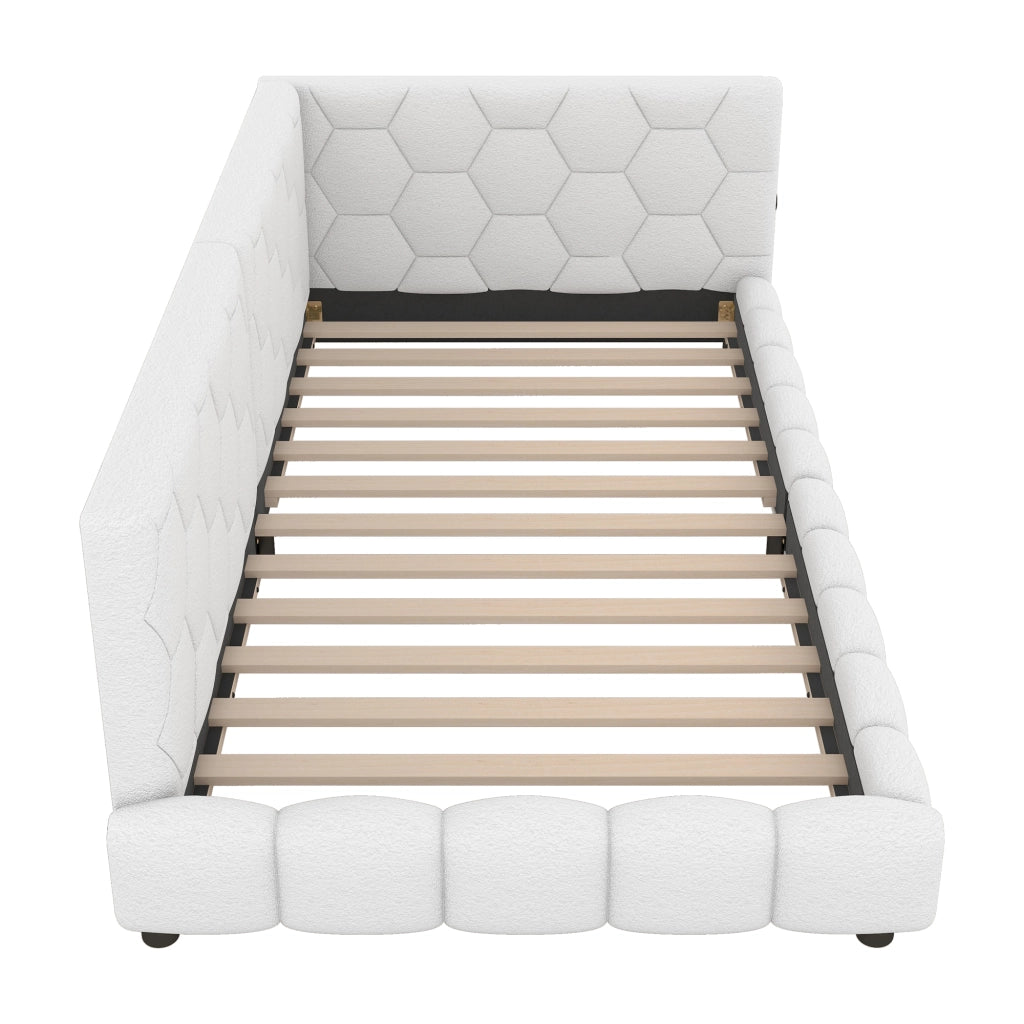 Letto divano singolo 90 × 200 cm con LED regolabile; USB e porta di tipo C; senza materasso; bianco