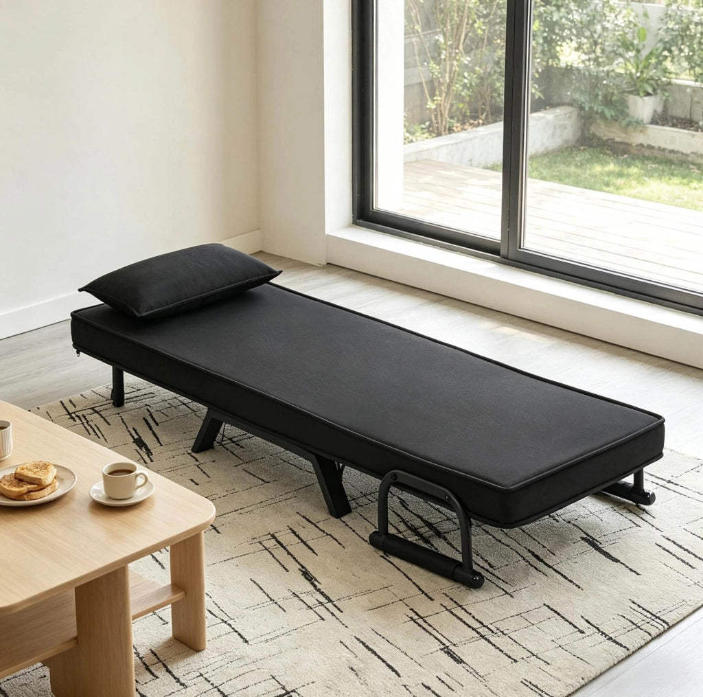 Poltrona letto pieghevole 3 in 1 nera con schienale regolabile e struttura fino a 150 kg
