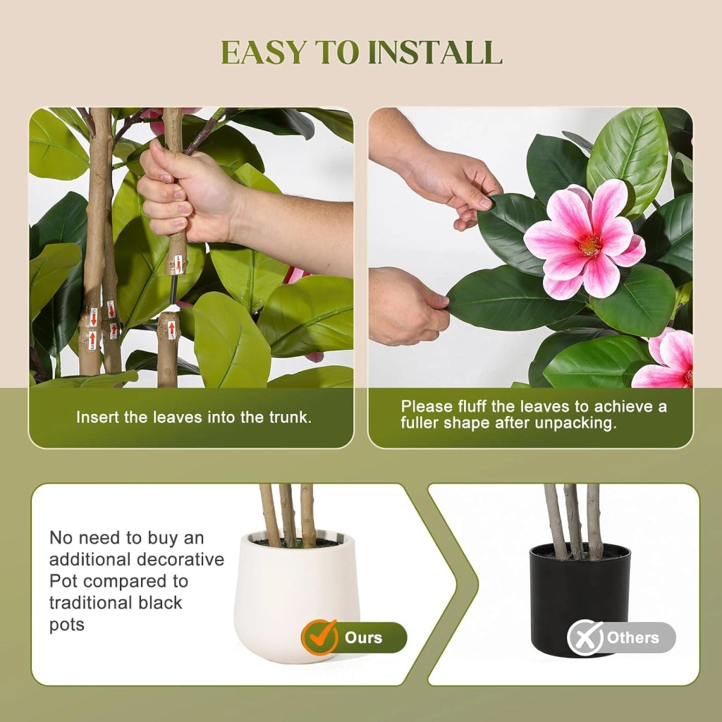 Ficus Artificiale 182 cm con Tronchi Multipli Foglie Real Touch e Vaso
