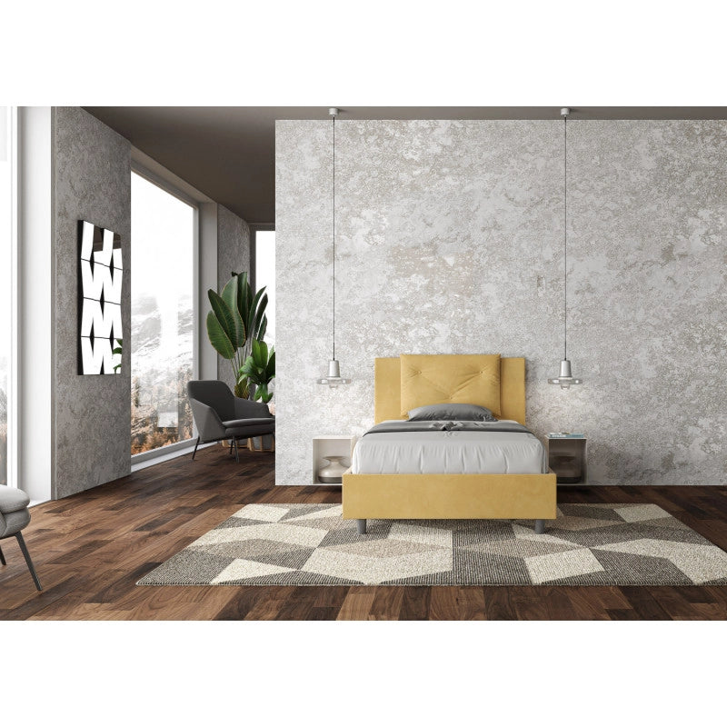 Letto imbottito Piazza e mezzo 110x190 cm Appia - Contenitore,Microfibra,Ocra