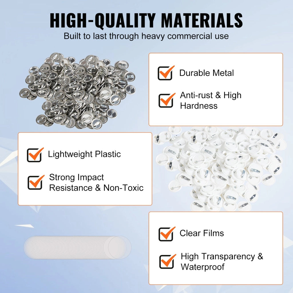 Kit 500 Pezzi Spille Badge Fai da Te Diametro 25mm in Metallo e Plastica per Bricolage Accessori Ricambio D25-250S+250J