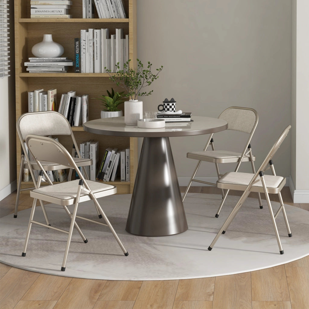 Set 4 Sedie Pieghevoli 45x46x78 cm con Seduta Imbottita in Poliestere e Acciaio Beige