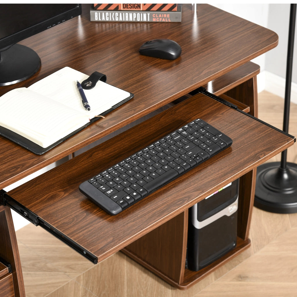 Scrivania per Computer con Cassetti e Libreria ¨C Minimal ¨C Marrone, Legno, 120x55x85cm