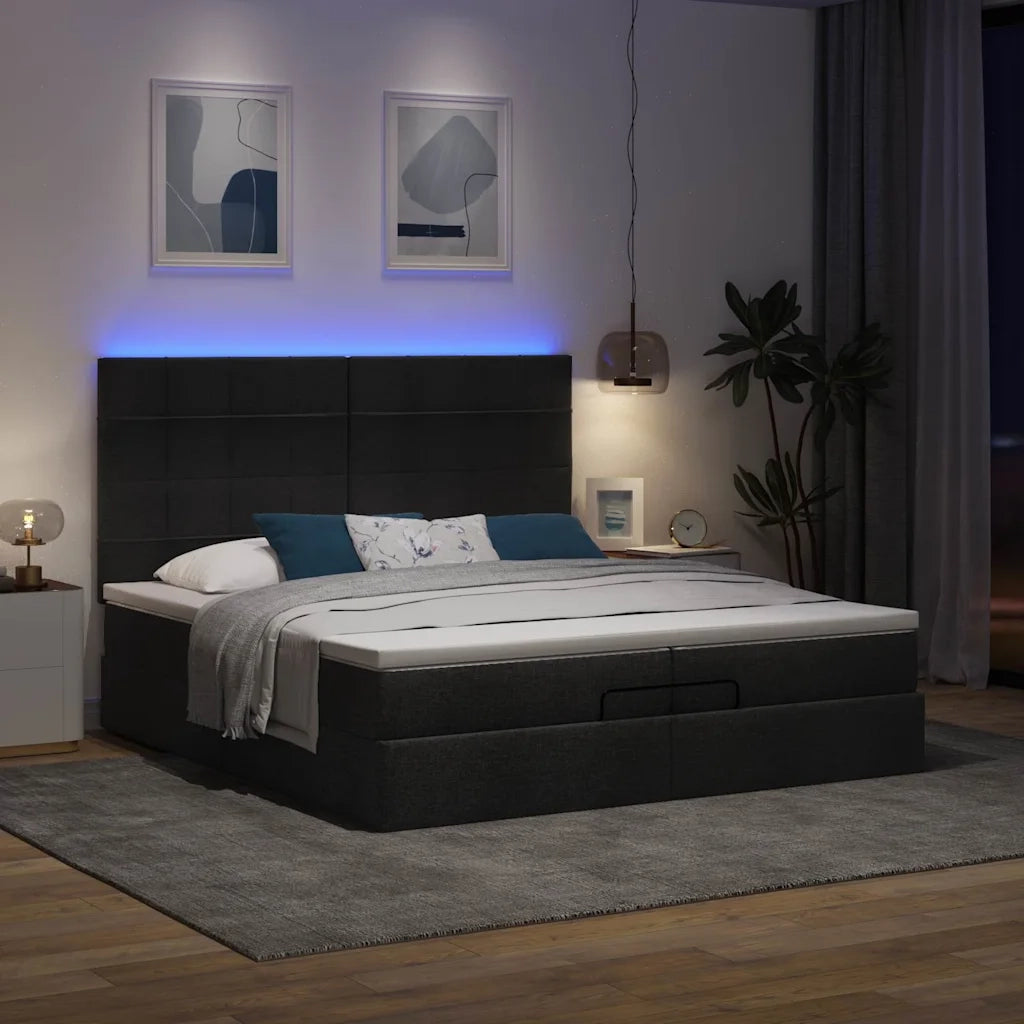 Struttura Letto Pouf con Materassi Nero 200x200 cm in Tessuto 3314033
