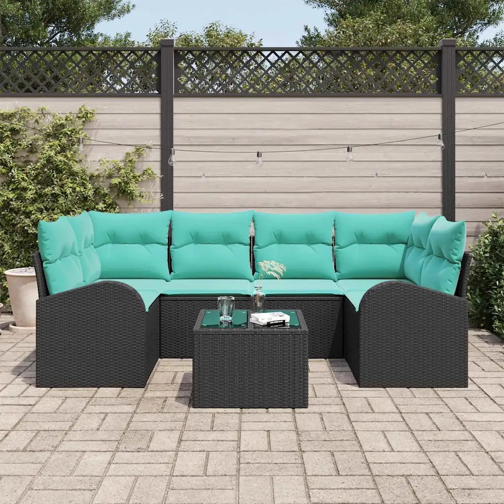 Set Divano da Giardino 7 pcs Nero e Turchese polyrattan 3354615