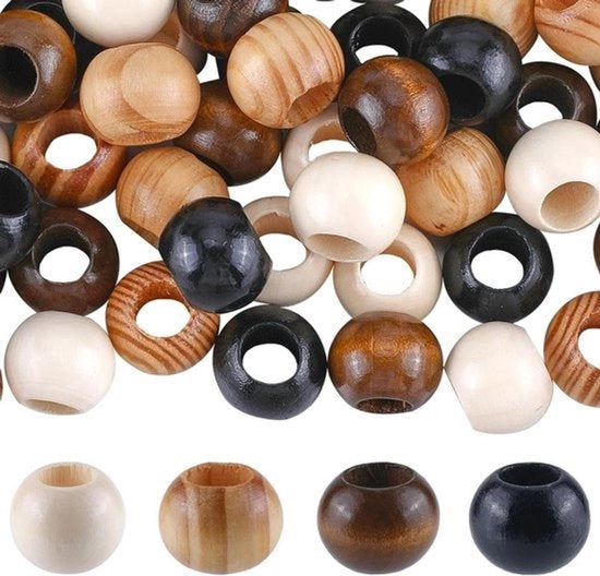 - Perle di legno - Colore naturale - Grandi fori - Perle di legno incomplete - Lotto - Fai da te - Adatto per creare gioielli - Marrone - 90 pezzi - 3 stili