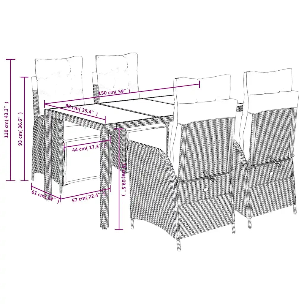 Set da Pranzo da Giardino 5 pz con Cuscini in Polyrattan Grigio 3213328