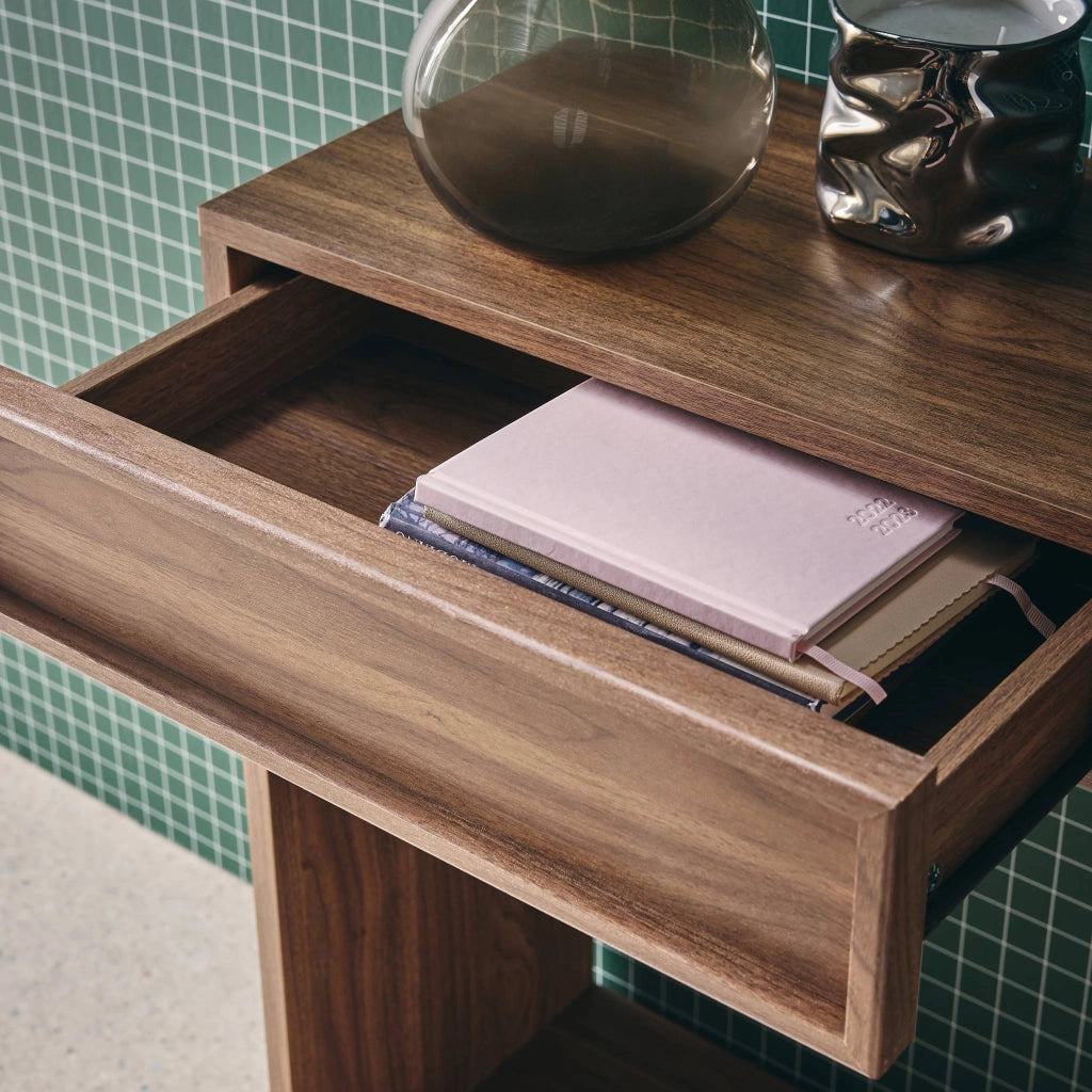 Console effet legno 2 cassetti e ripiano, 100cm, noce