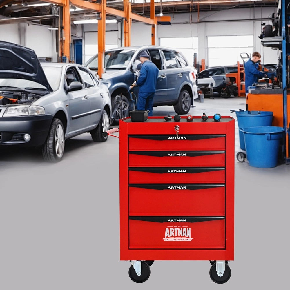 Cassettiera Porta Utensili su Ruote ¨C MINIMAL ¨C 5 Cassetti, Metallo, Rosso e Nero