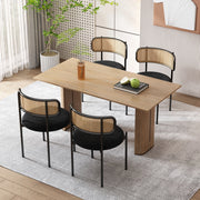 Set di 4 sedie da pranzo in velluto nero con schienale in rattan e gambe in metallo