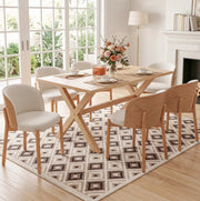 Set 4 sedie da pranzo in legno massello e tessuto di lino naturale HOMVRA