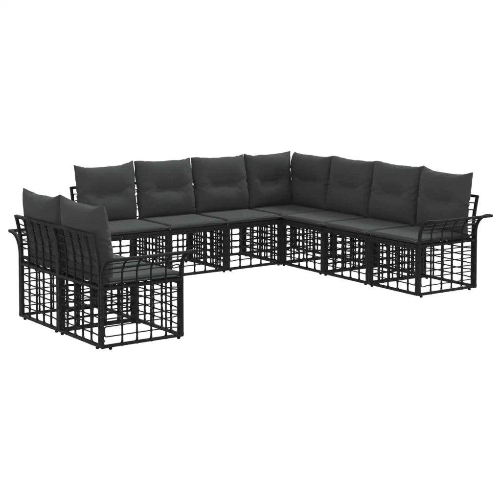 Set di divani da esterno 9 pz Nero e Grigio scuro Poliestere 3437715