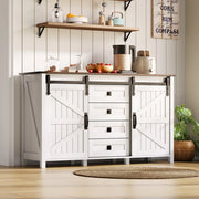 Credenza bianca 137 cm con ante scorrevoli e 4 cassetti
