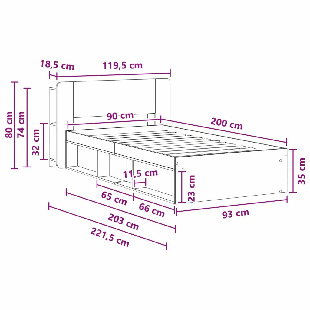 Telaio del letto con storage Legno antico 90 x 200 cm 3433347