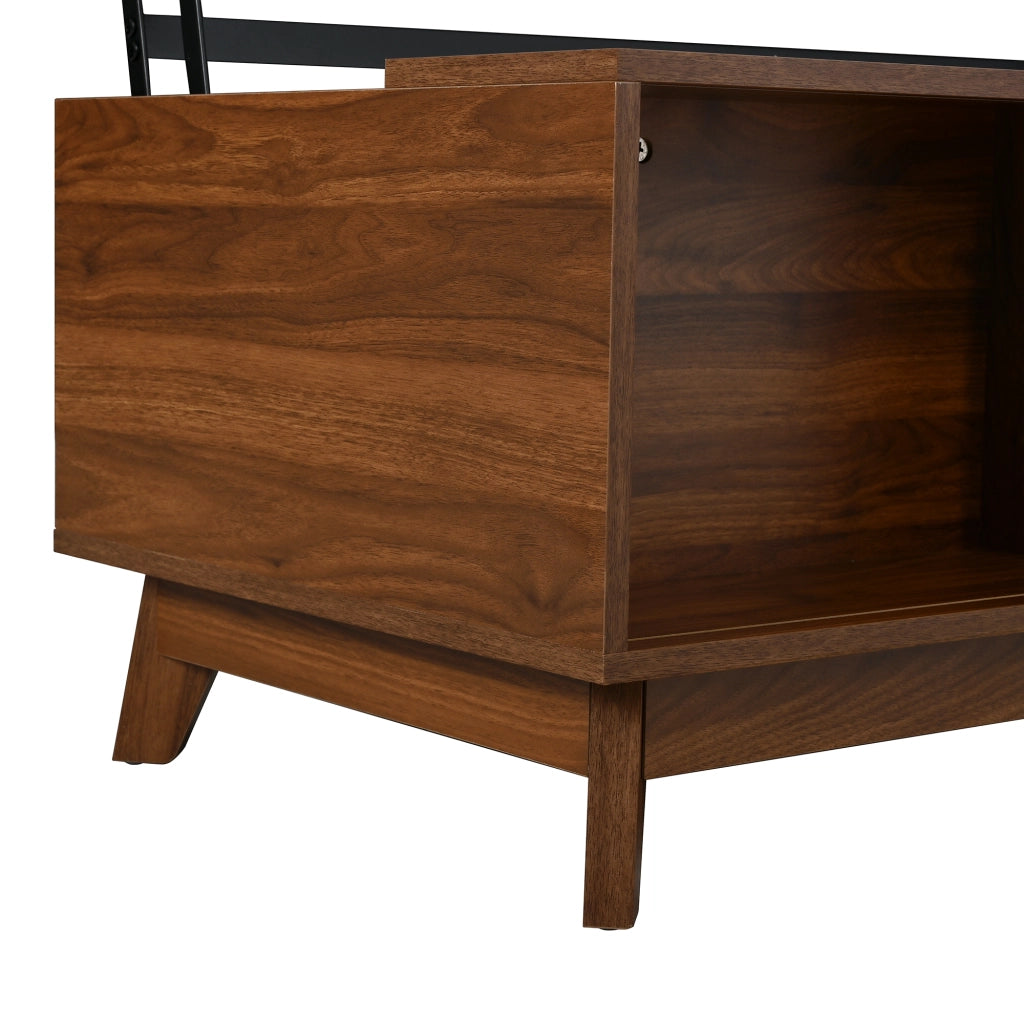 Tavolino basso alzabile con piano estensibile e anta scorrevole in MDF effetto noce per soggiorno 90 × 55 × 57.5 cm