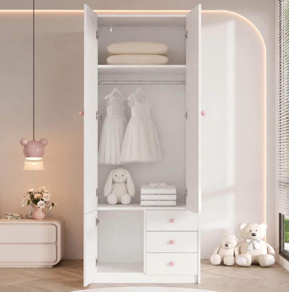 Armadio per cameretta 2 ante con 3 cassetti 80x50x200 cm bianco HAVRYA