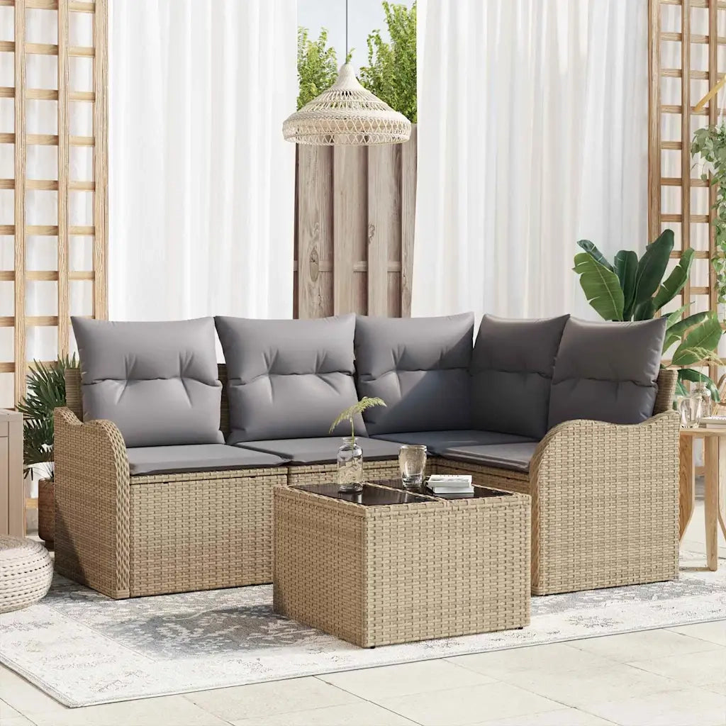 Set Divano da Giardino con archiviazione 5 pcs Nero polyrattan