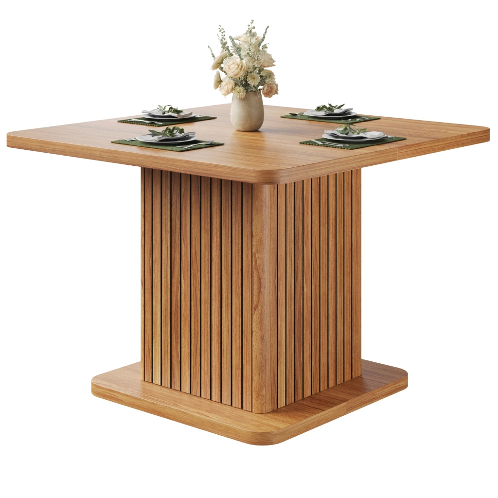 Tavolo da Pranzo Quadrato 80x80 cm 4 Posti con Contenitore LEMONMAX; 2 Ripiani; Ante Scanalate; MDF Effetto Legno Marrone Scuro; H 76 cm