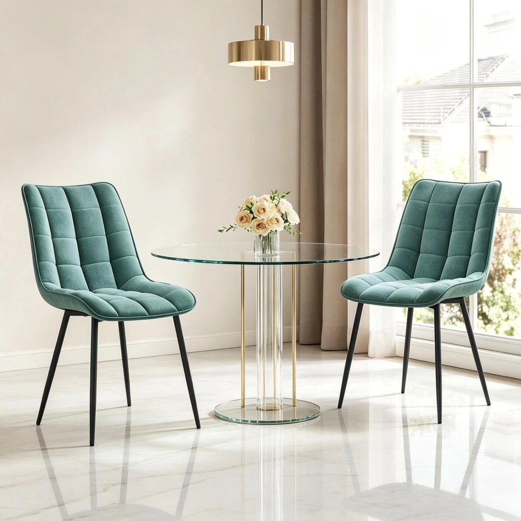 Set di 2 sedie da pranzo con schienale ergonomico e piedi antiscivolo in velluto blu petrolio