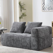 Divano per 2 persone con chaise lounge, tessuto chenille grigio, cuscino incluso e tasche laterali