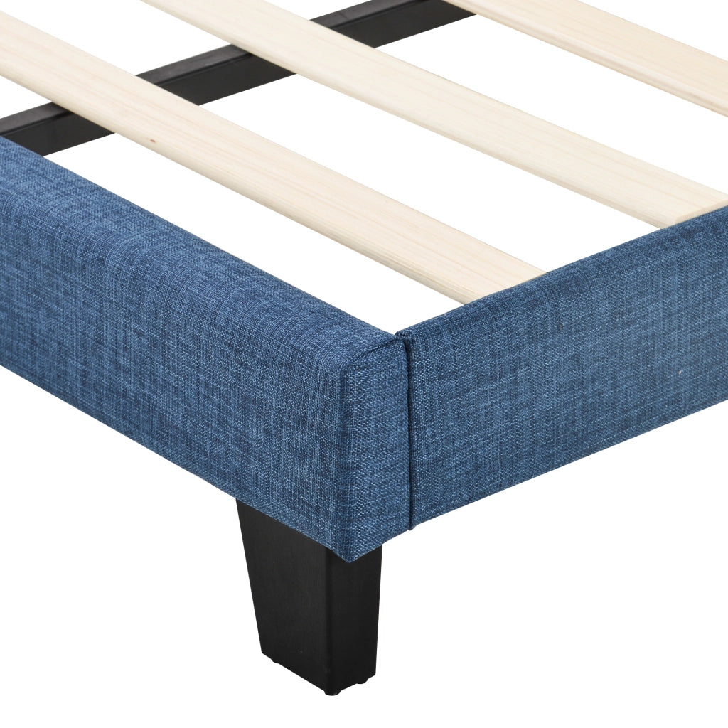 Letto imbottito in lino blu con doghe, 140x200 cm