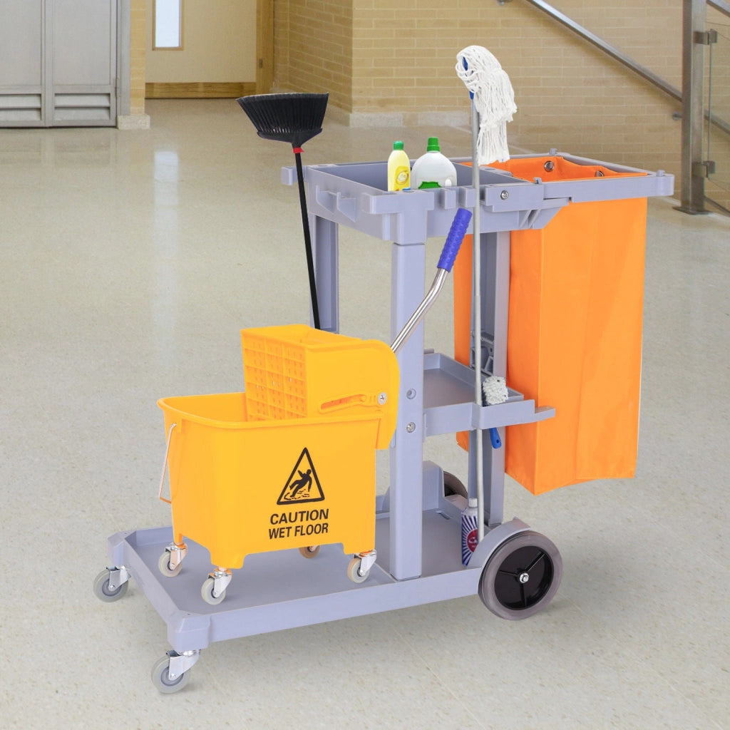 Carrello Pulizie Professionale Multiuso con Borsa 100L e Ruote   Grigio