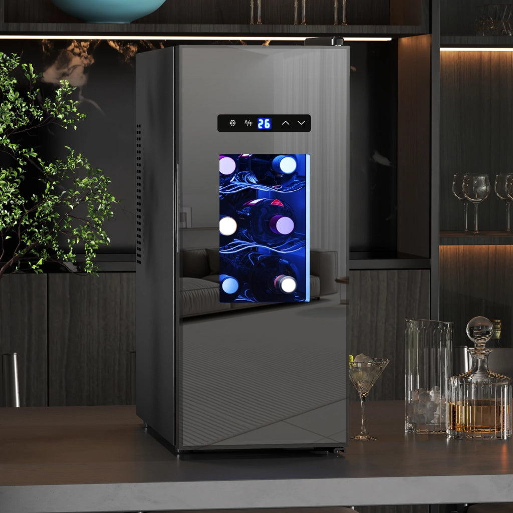 Cantinetta vino 12 bottiglie 30L termoelettrica silenziosa con porta in vetro display digitale e luce LED nero