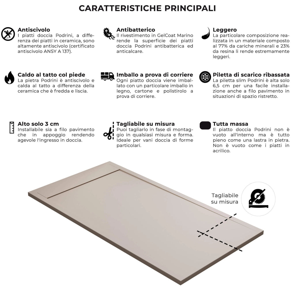 Piatto Doccia 70x130 cm in Pietra Bonussi Kamet Crema