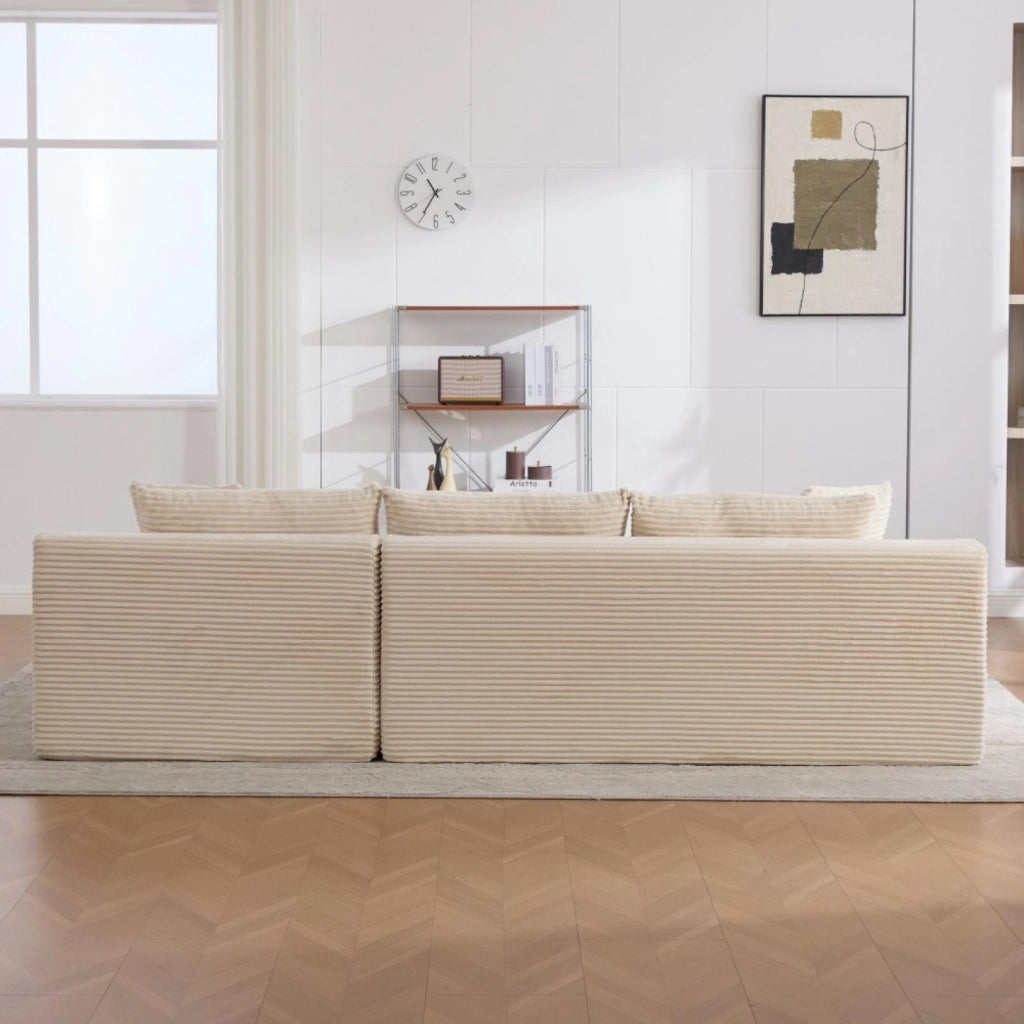 Divano modulare, divano compatto, tessuto chenille, schiuma ad alta elasticità 30D, base antiscivolo, 4 posti, beige