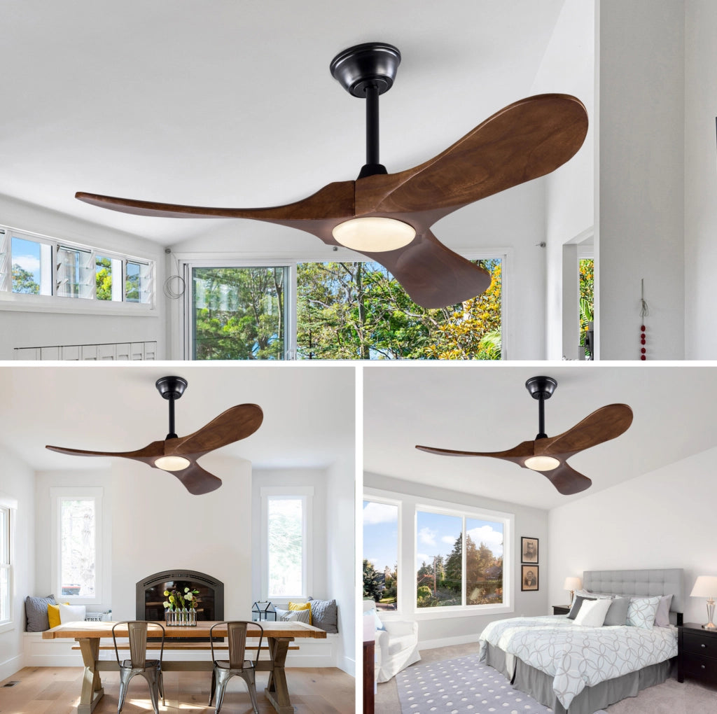 Ventilatore da soffitto YEAVIO 42" con luce LED regolabile, 3 pale in legno massello noce, motore DC silenzioso, 6 velocità reversibili