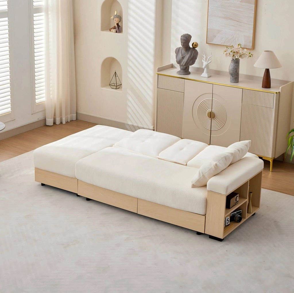 Divano letto in chenille con contenitore e cassetti