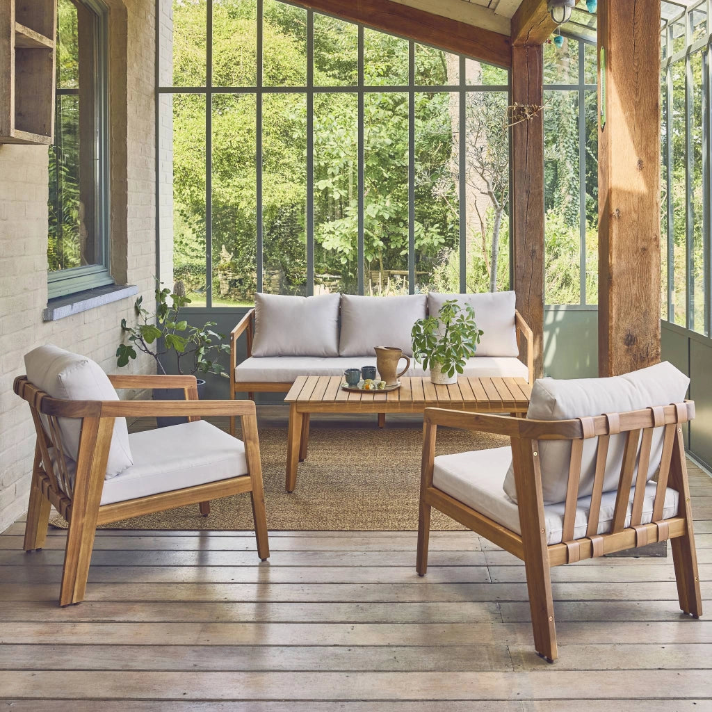 Salotto da giardino in legno di acacia, 5 posti, beige