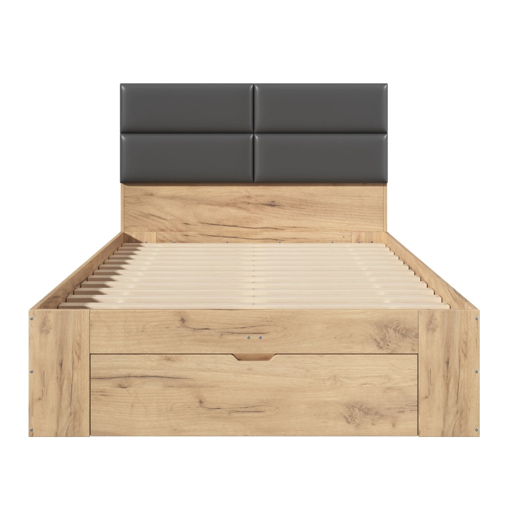 Letto ULEVR 140x200 cm con cassetti, vani estraibili, luce notturna LED, USB e USB-C, naturale