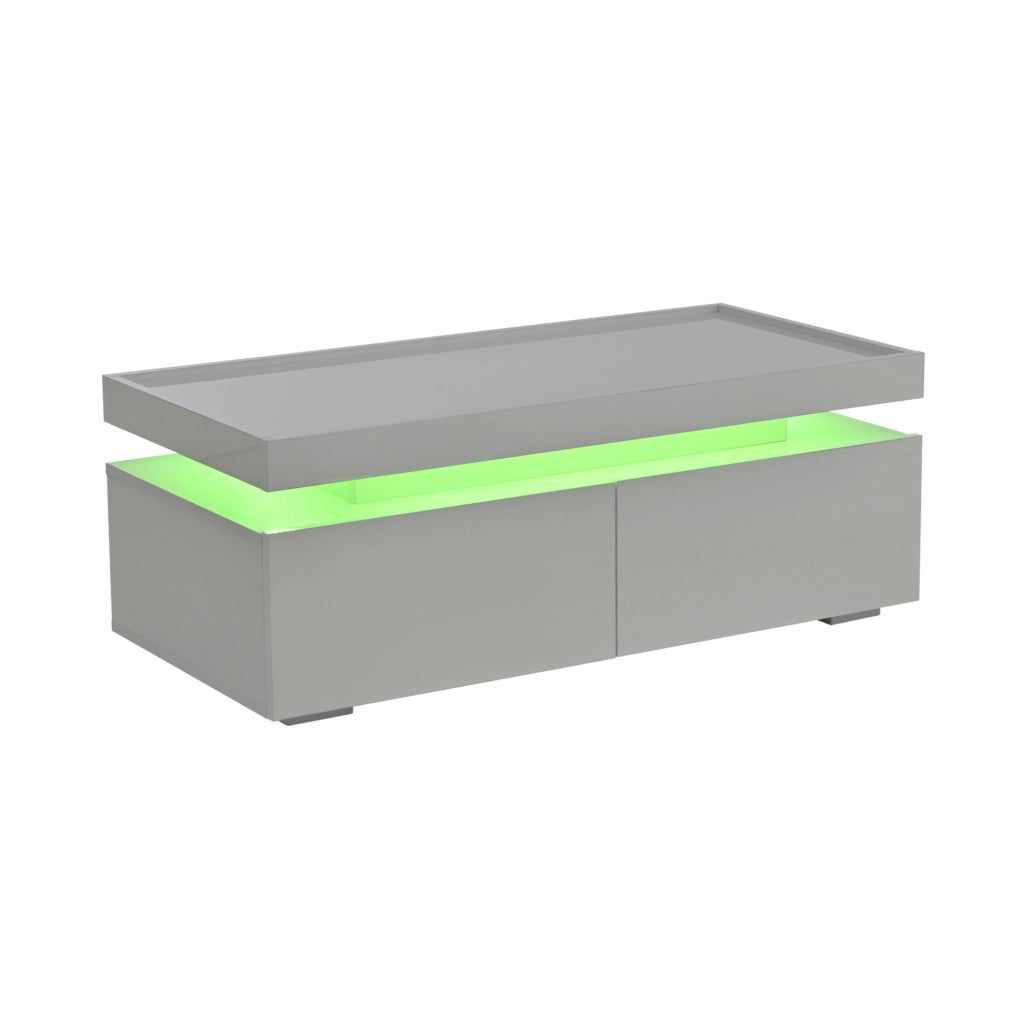 Tavolino da caff¨¨ 95x45x35 cm con LED, 2 cassetti in truciolare bianco