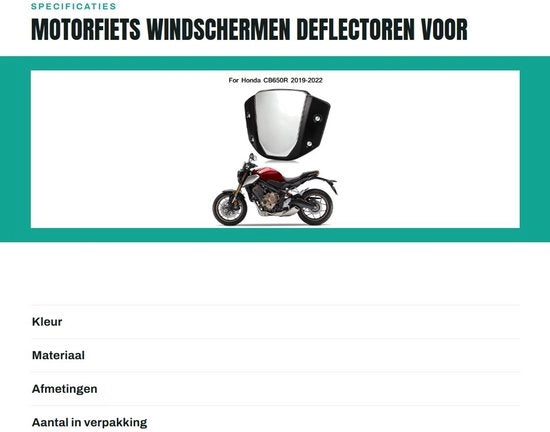 Parasole per Motocicletta Robusto - Deflettore per CB650R 2019-2023 - Realizzato in Alluminio di Alta Qualità - Installazione Facile - Materiale Duraturo - Per Paraurti