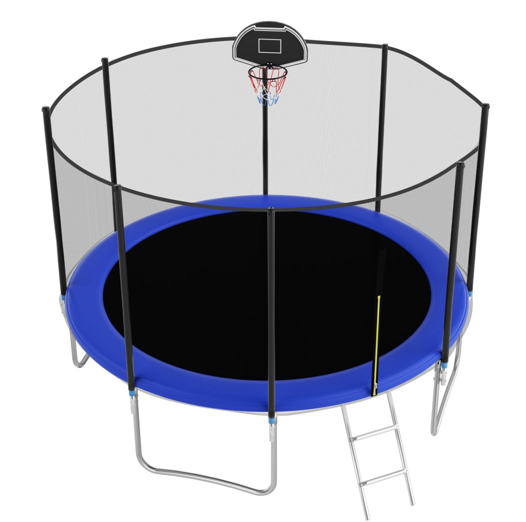 Trampolino rotondo da esterno 366 cm in acciaio blu con rete di sicurezza -