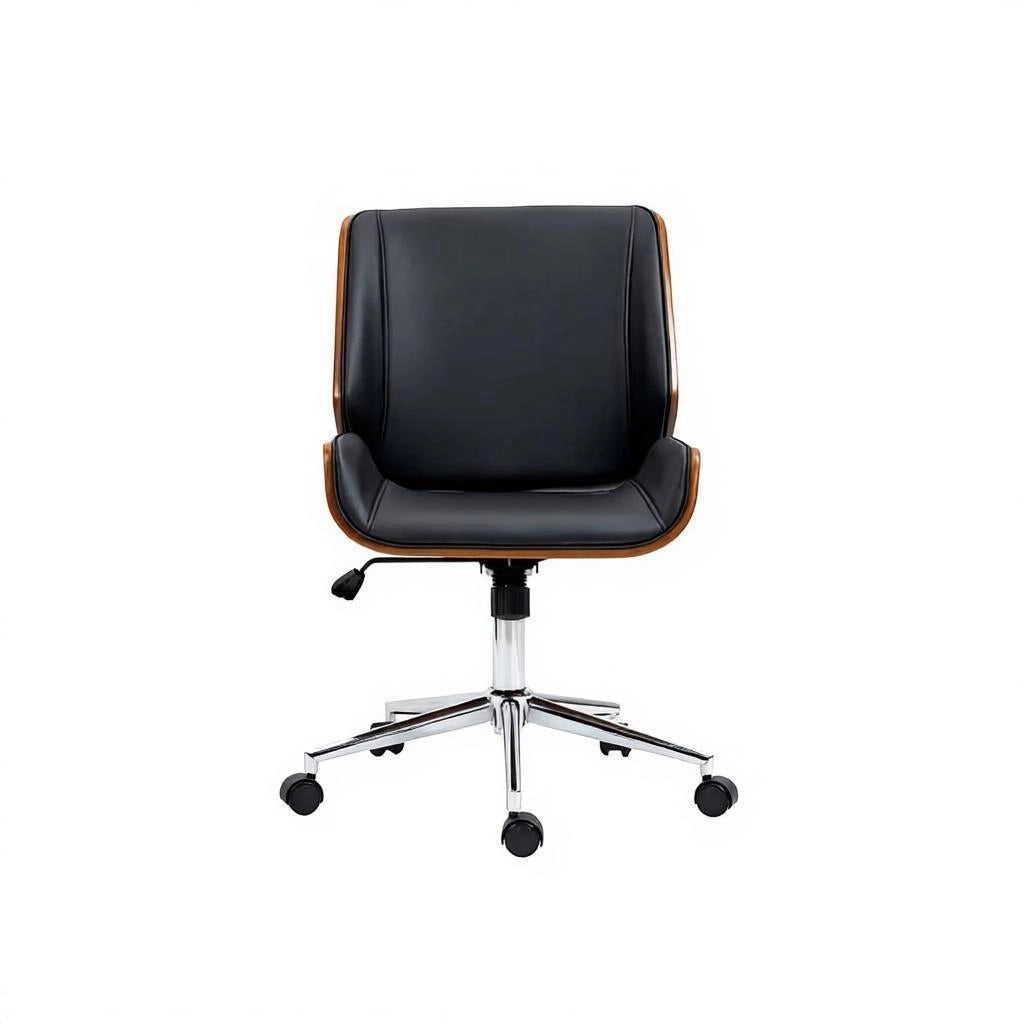 Sedia da ufficio ergonomica nera e marrone scuro, girevole e regolabile