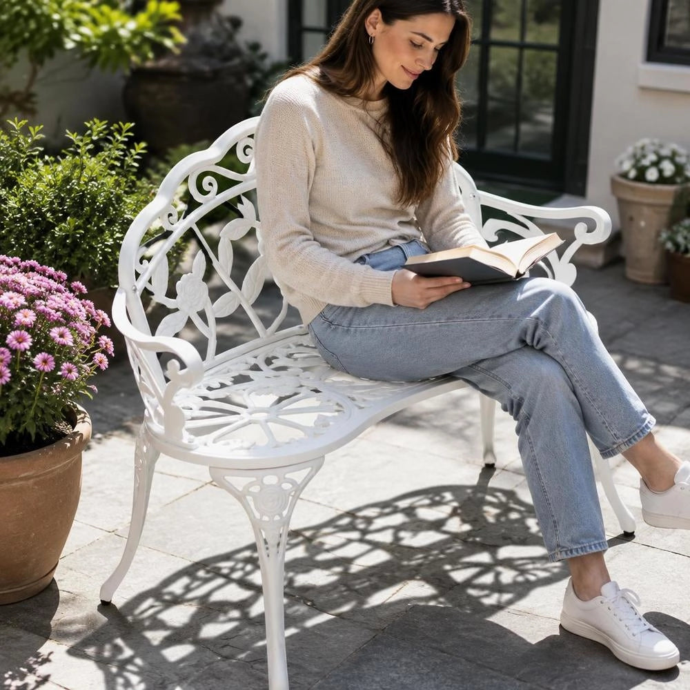 Garden Bench 100 Cm Cast Aluminum White