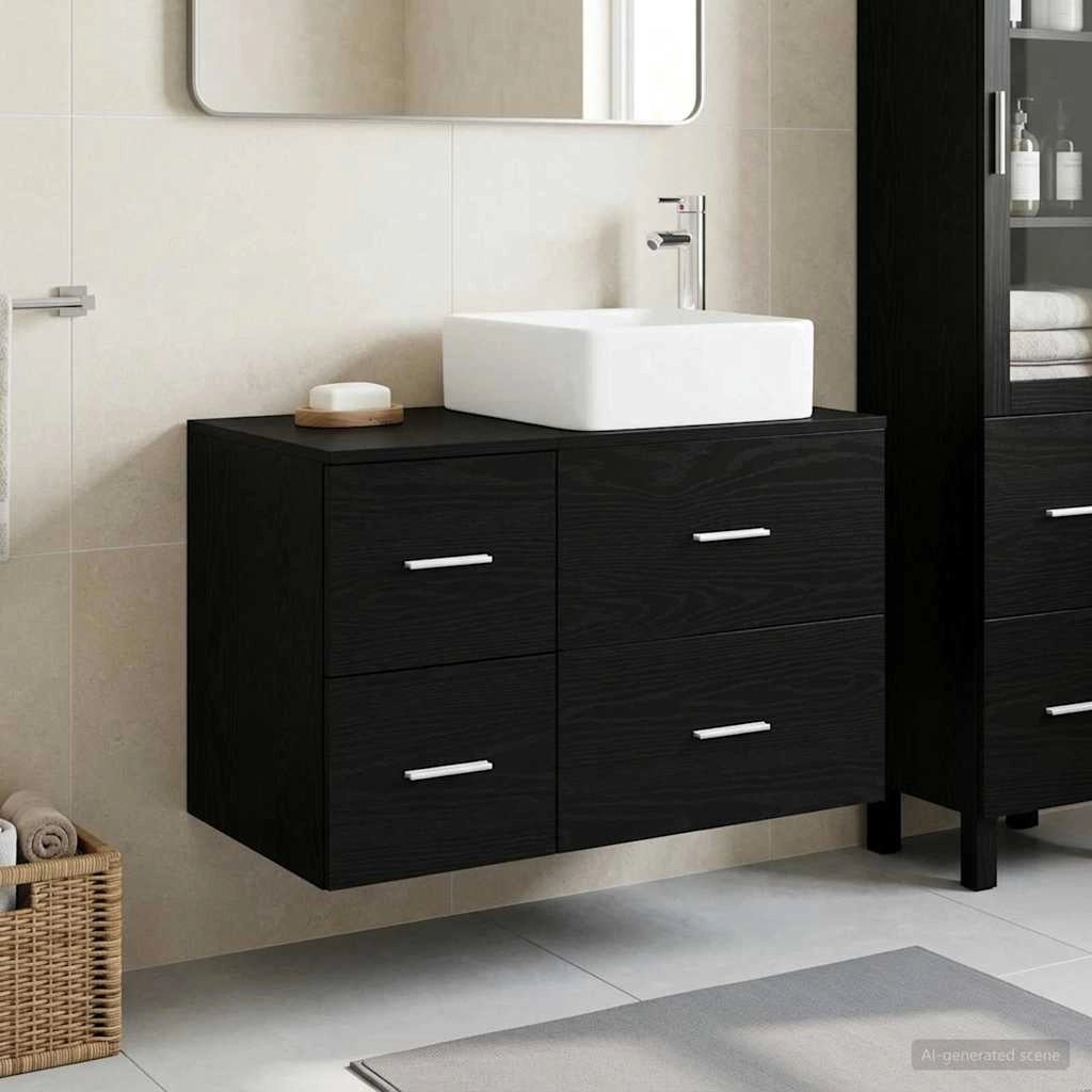 Set di mobili per il bagno 2 pz Rovere Nero 3403961