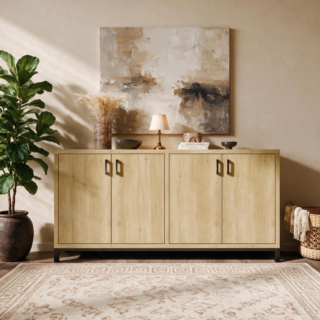 Credenza cucina 160x35x80 cm 4 ante con ripiani mobiletto multiuso buffet soggiorno ingresso metallo - legno naturale