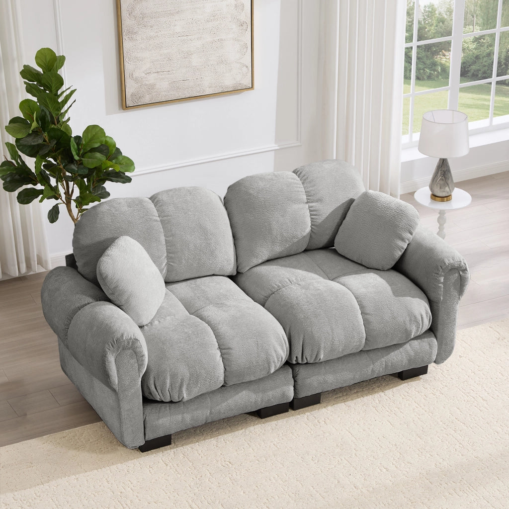 Divano modulare a 2 posti in tessuto chenille; grigio chiaro; 190 x 86 x 90 cm