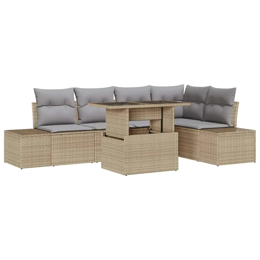 Set Divano da Giardino con cuscino 6 pcs Beige Poly Rattan