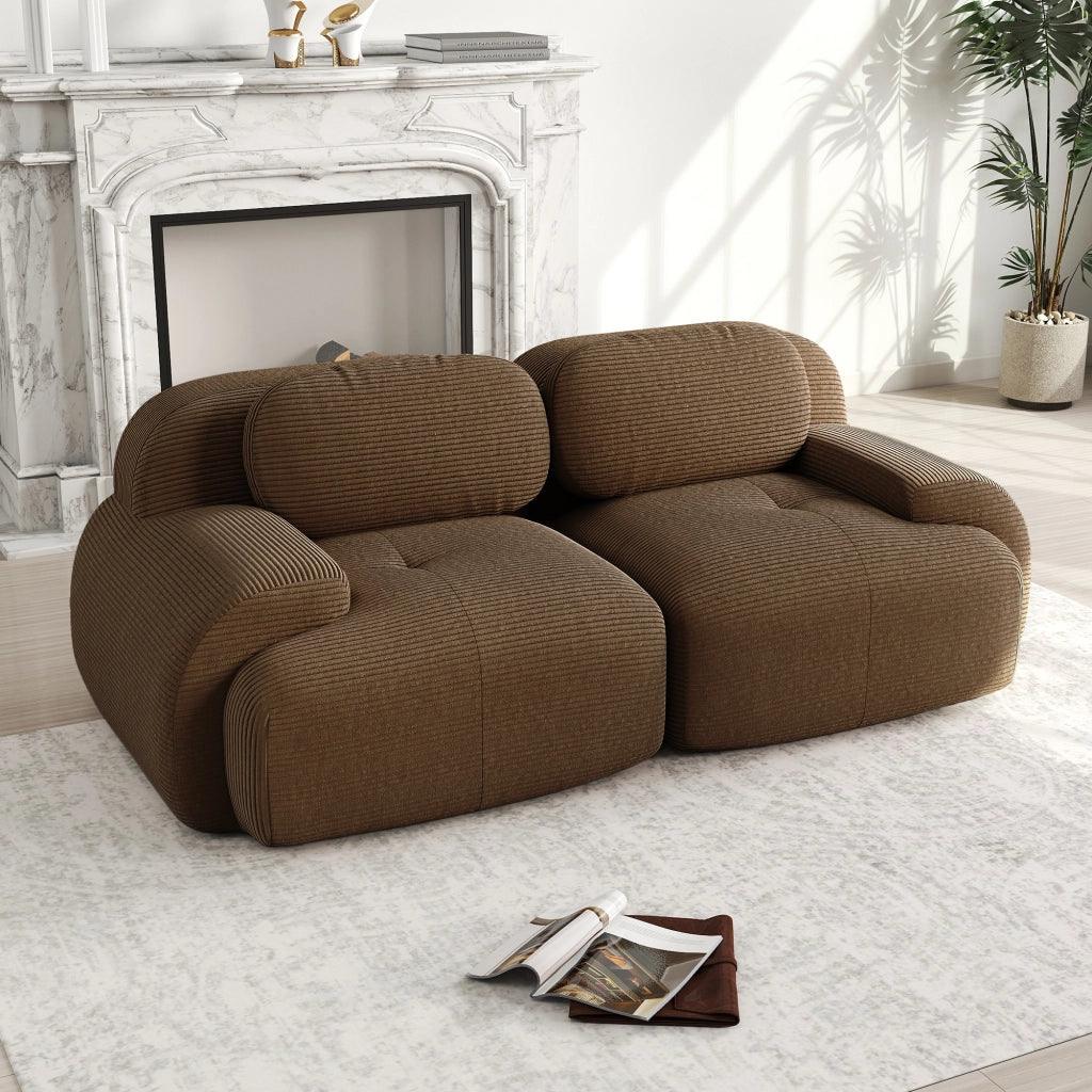Divano modulare 2 208x103x75 cm; senza telaio con braccioli curvi; seduta antiscivolo ad alta densità; tessuto velluto a coste; marrone