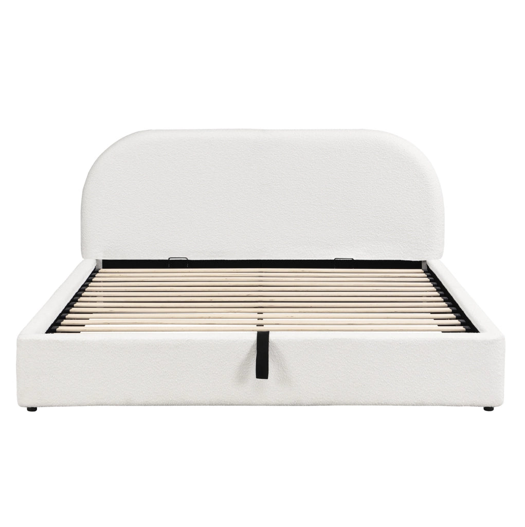 Letto imbottito con contenitore; in bouclé beige